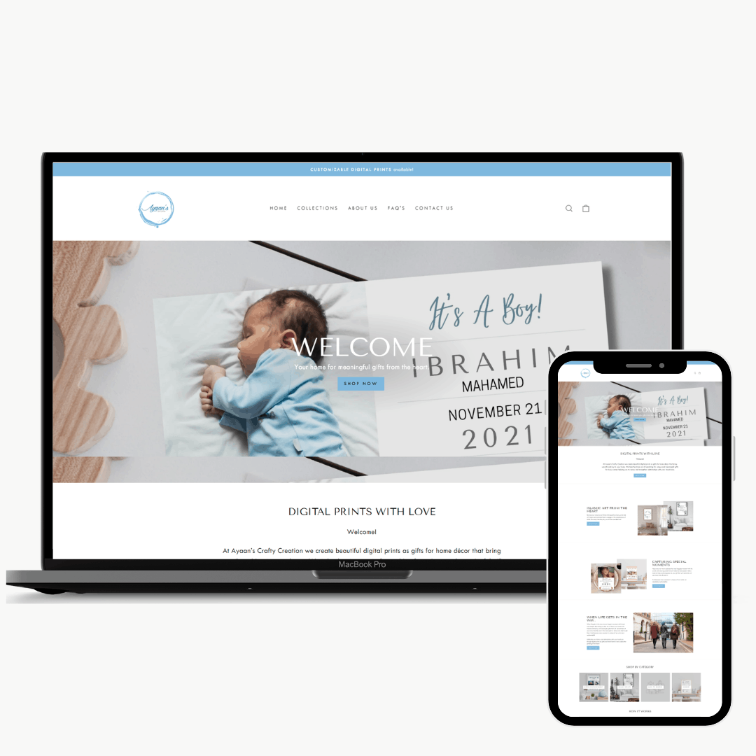 Birth announcement cards homepage web design desktop and mobile