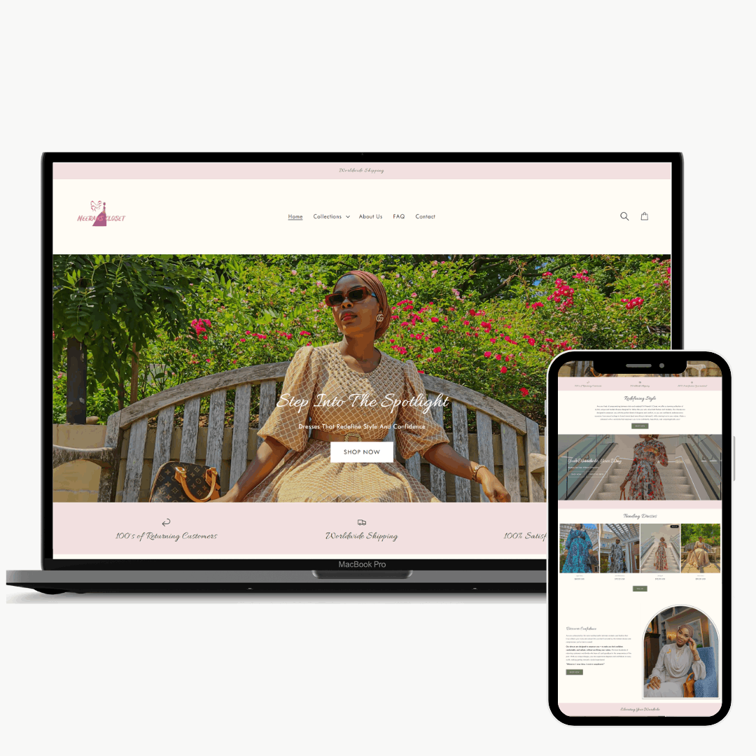 Modest dresses homepage web design desktop and mobile