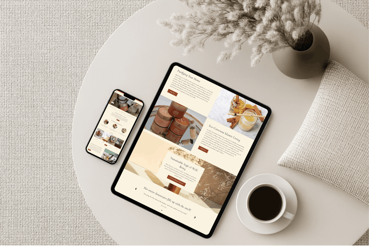 eco-conscious home decor and candles web design laptop and mobile